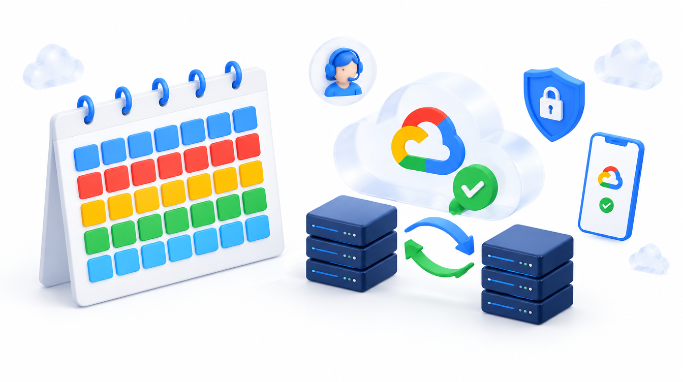 A calendar and support resources beside a newly migrated workspace