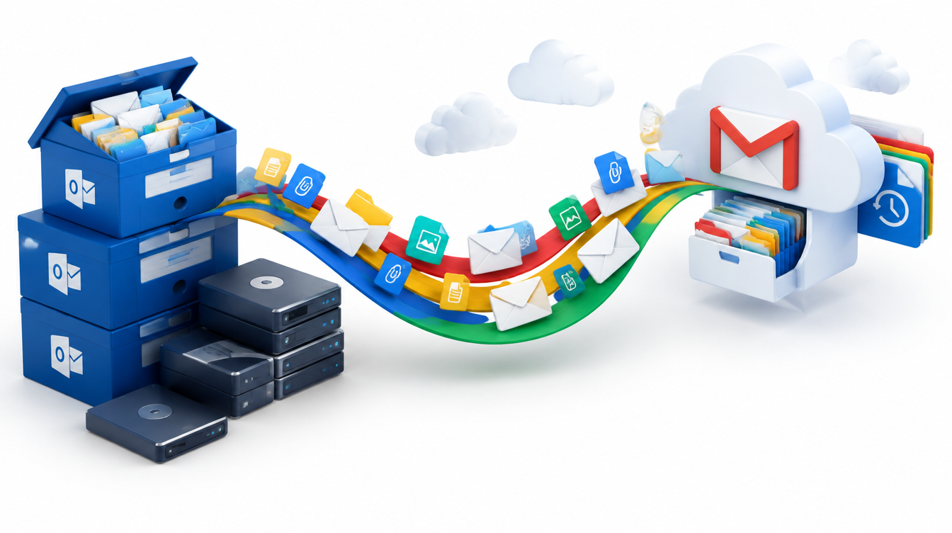 Archived email files opening into a cloud inbox