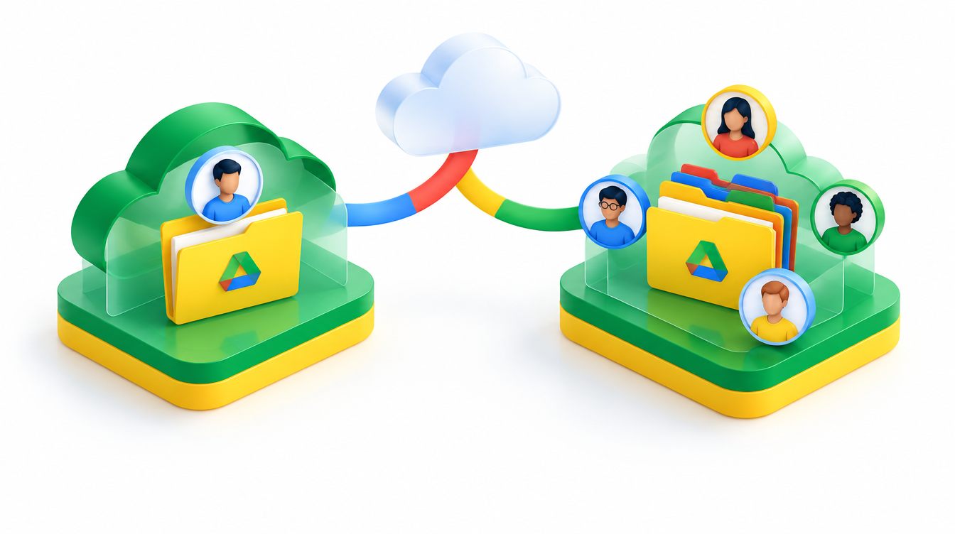 Personal and shared folders connected to individual and team users