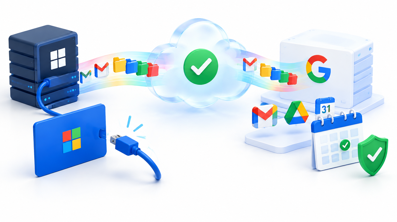 A subscription calendar beside a completed migration to the cloud