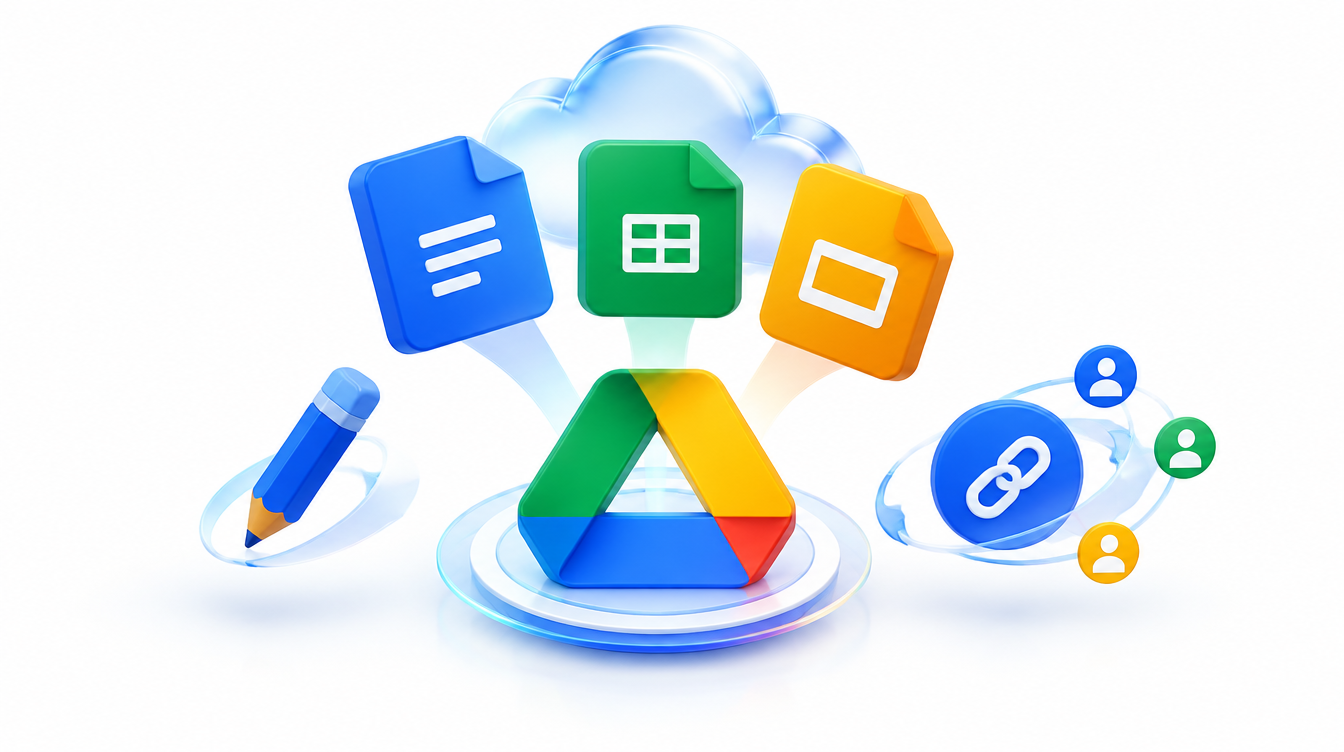 Office documents, spreadsheets, and presentations stored in Google Drive