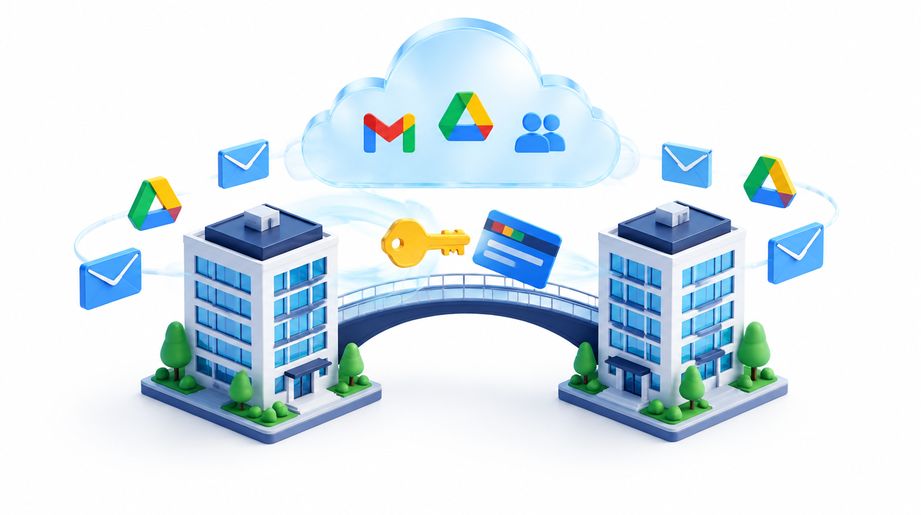 A license card moving between providers beside a cloud workspace