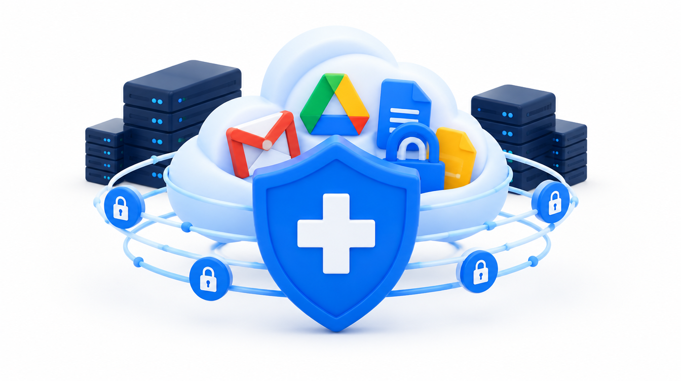 A shield with a medical cross protecting secure email and documents in the cloud
