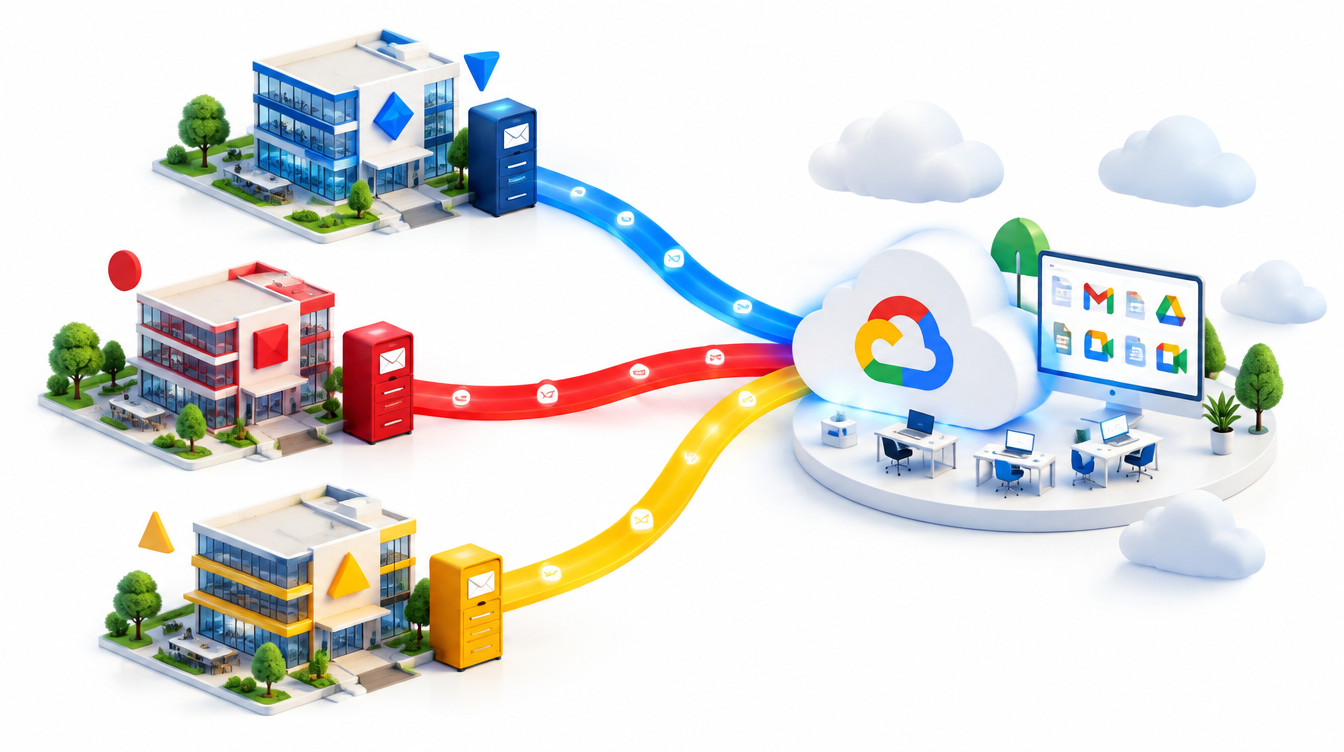 Several domain buildings connected to one cloud platform