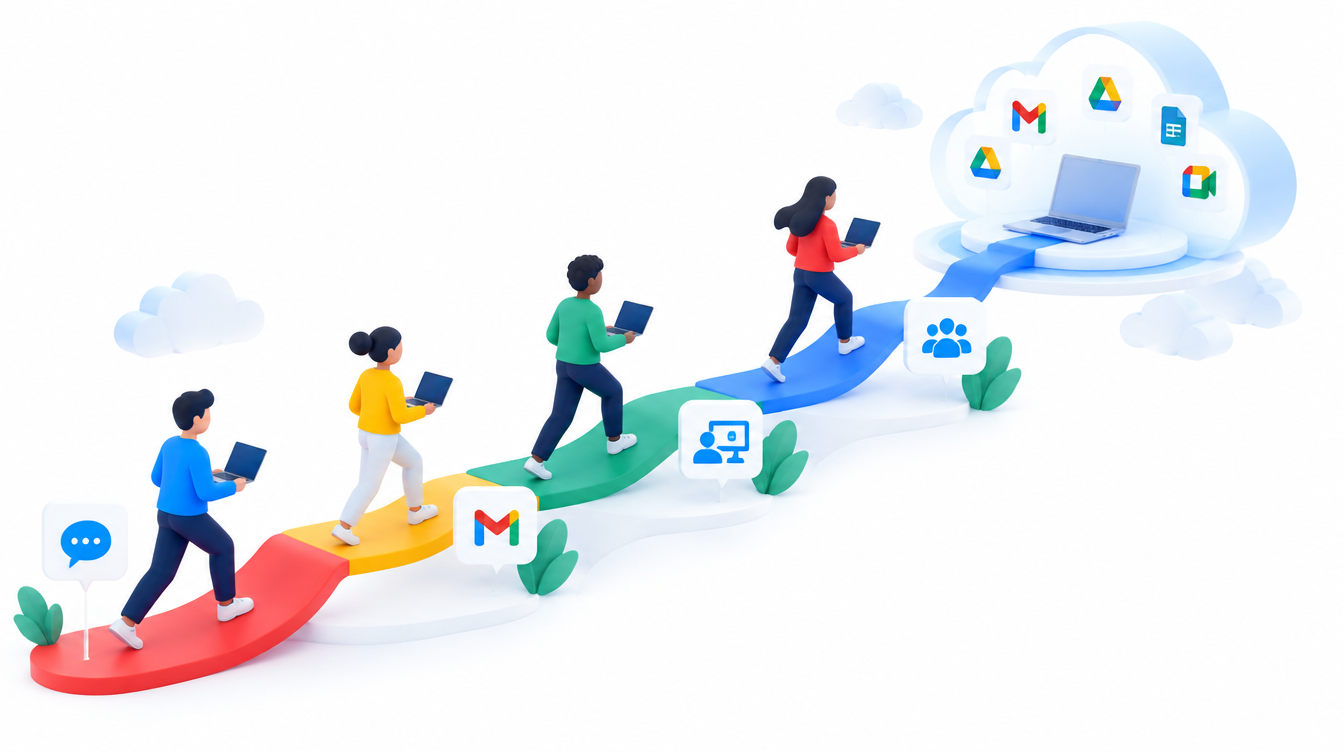 People following a shared path toward a new cloud workspace